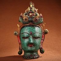 12nepal temple collection old bronze outline in gold mosaic gem green tara buddha head mask enshrine the buddha ornaments