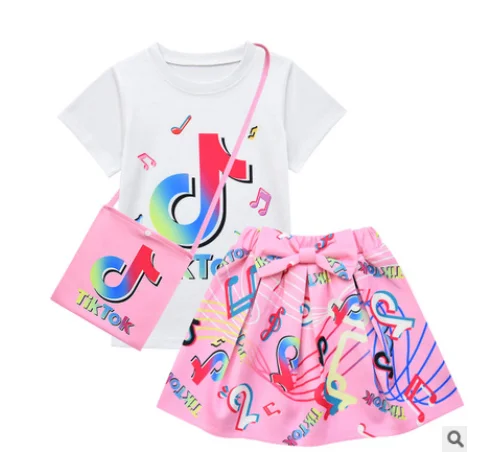 Горячая Распродажа комплекты одежды для девочек Tik Tok летний топ с коротким
