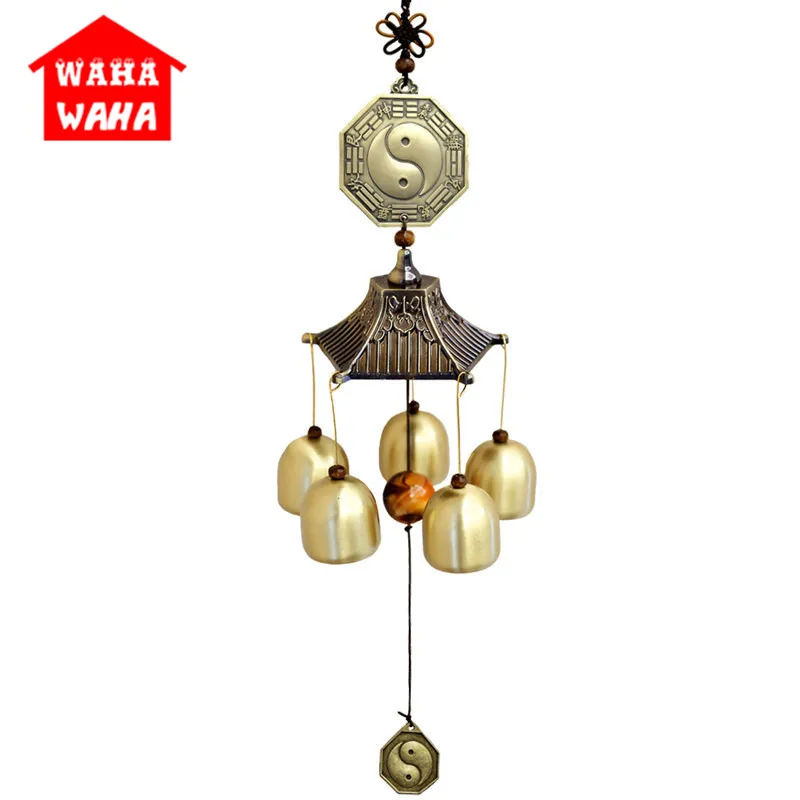 

Pure Copper Fengshui Windchime Wind and Bell Bronze Big 5 Bell Metal Bells Wind Chimes Outdoor Hanging Decoration Craft Gift