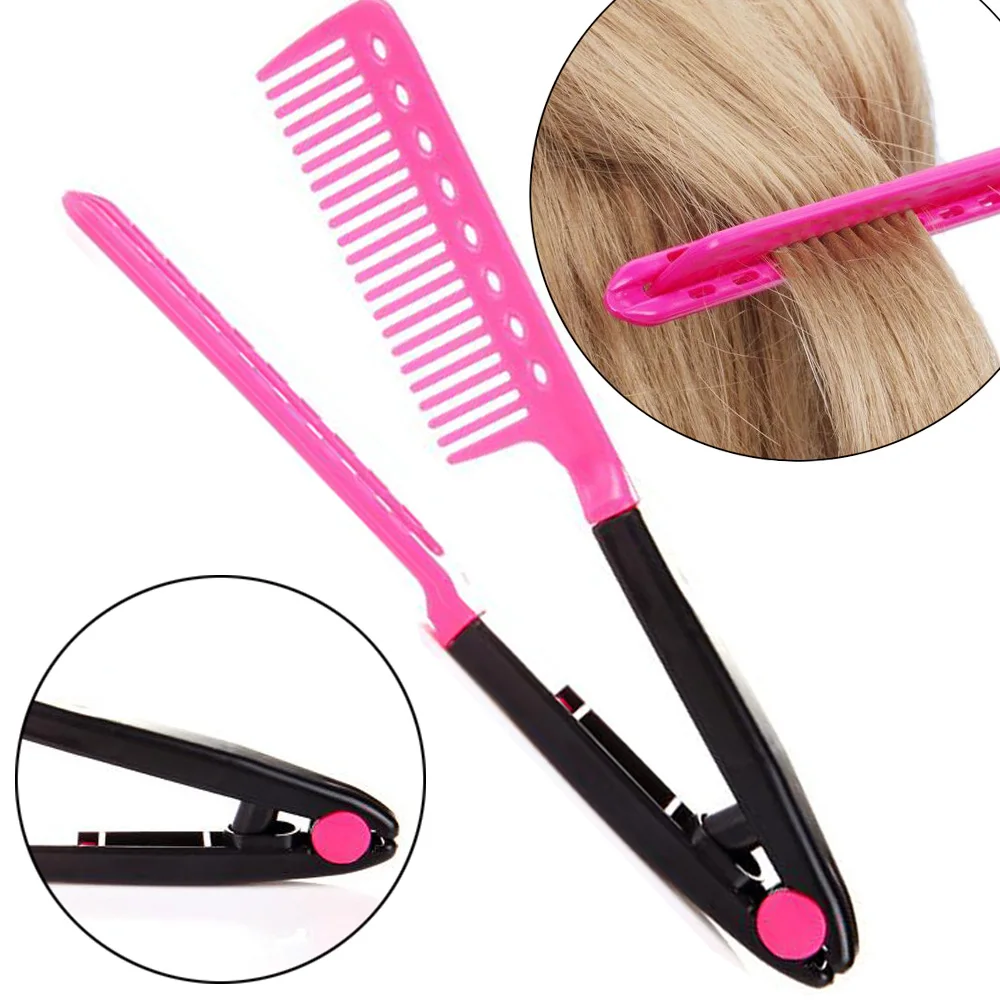 1 pc women V type design Hair Straightener Comb Folding Hair Sort Out Pink Modeling Salon Hairdresser Combs Styling Tool