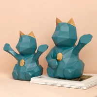 Geometry lucky cat Figurine Resin Statue Sculpute Table Ornaments for home Gift Wedding Decoration Garden