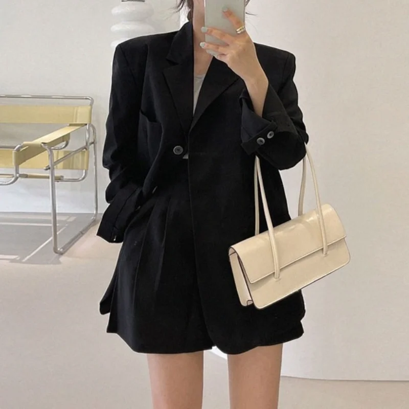 

Korean Shorts Sets Two Piece Set Women Loose Long Sleeve Thin Blazer and High Waist Short Pants Ensemble Femme 2 Pieces Outfits