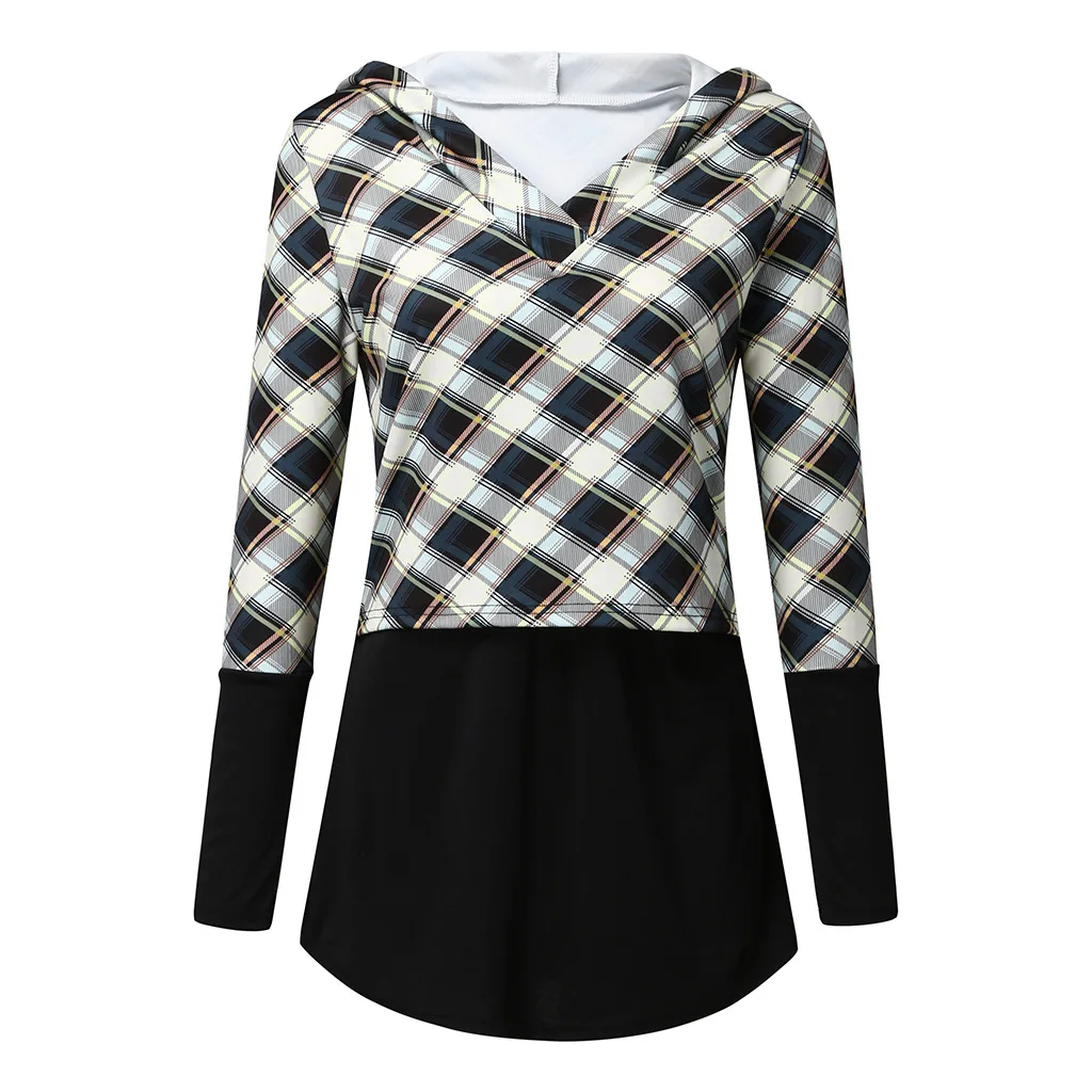 Осенне зимняя клетчатая толстовка с капюшоном и длинным рукавом для кормящих