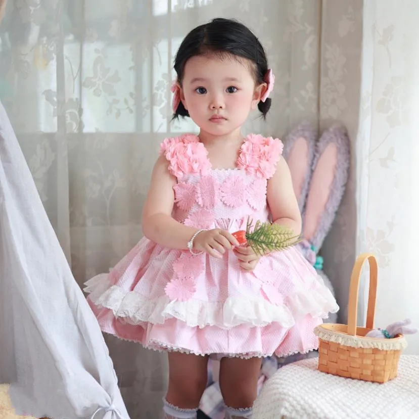 

Испанская винтажная детская одежда, кружевное Сетчатое бальное платье с аппликацией, милое платье принцессы для дня рождения и Пасхи для де...