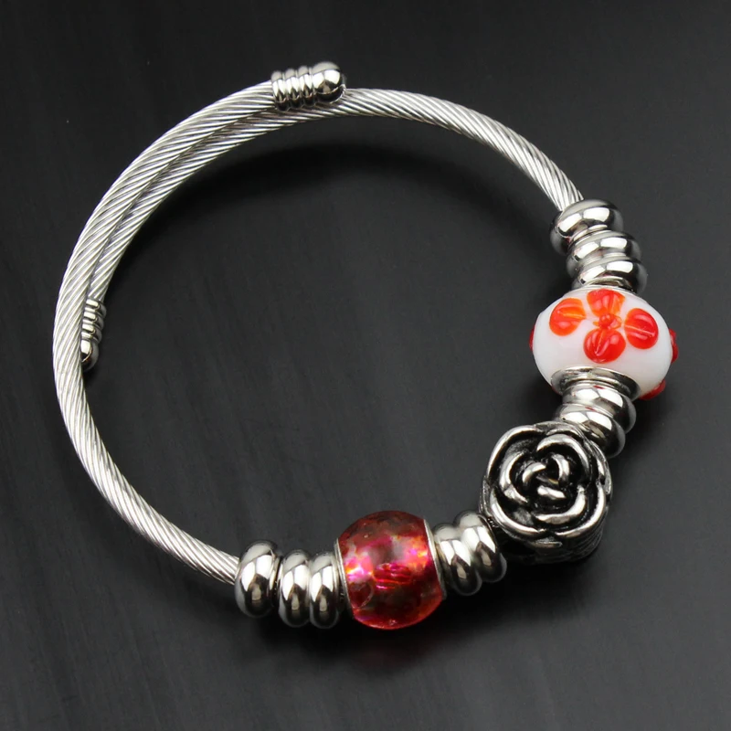 Браслет из нержавеющей стали для самостоятельной сборки стеклянный розовый