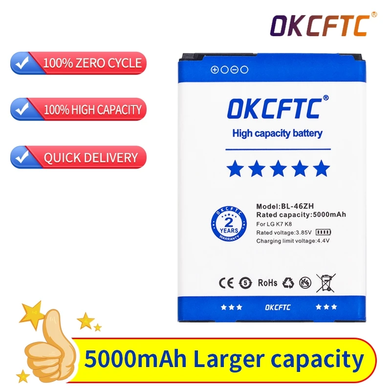 

100% Original 5000mAh BL46ZH BL-46ZH Battery for LG AS330 K332 K350N K371 K373 K7 K8 K89 LS675 LS675 US375 X210 M1 M1V MS330