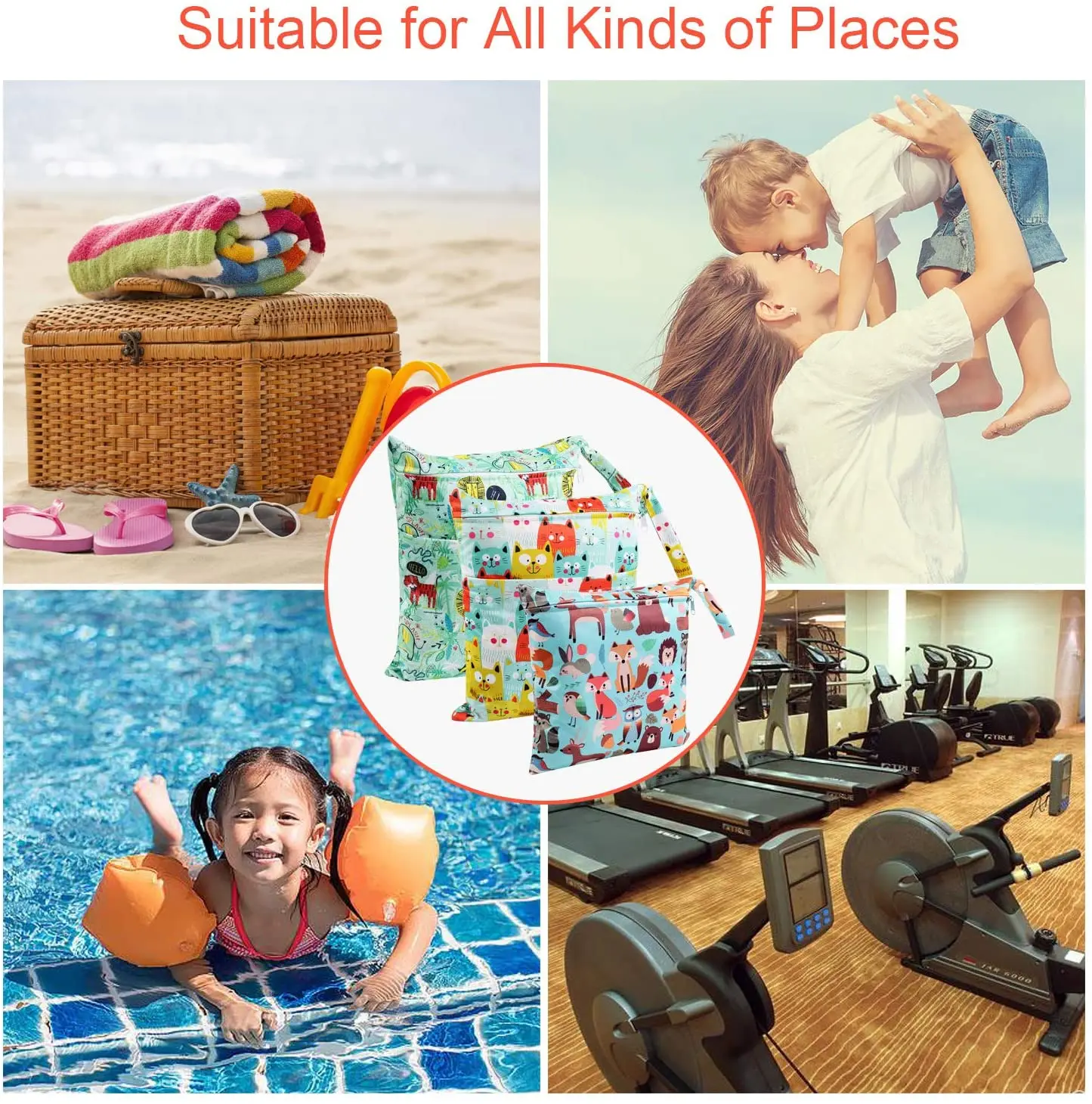 

Waterproof Wet Bag Baby Cloth Diaper Bags Travel Wet Dry Bags Wholesale Zipper Reusable Baby Nappy Rubbish Wet Bag 30x36cm