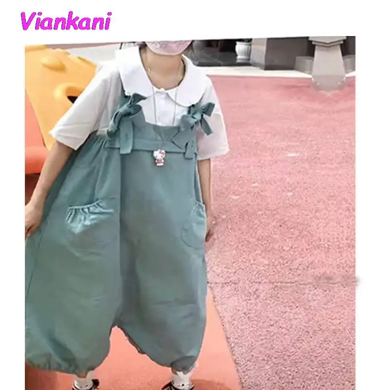 Japanese Jumpsuits Women 2022 Autumn Korean Cute Bow Loose Wide Leg Overalls Women's Sweet Kawaii Cropped Jumpsuit High Quality