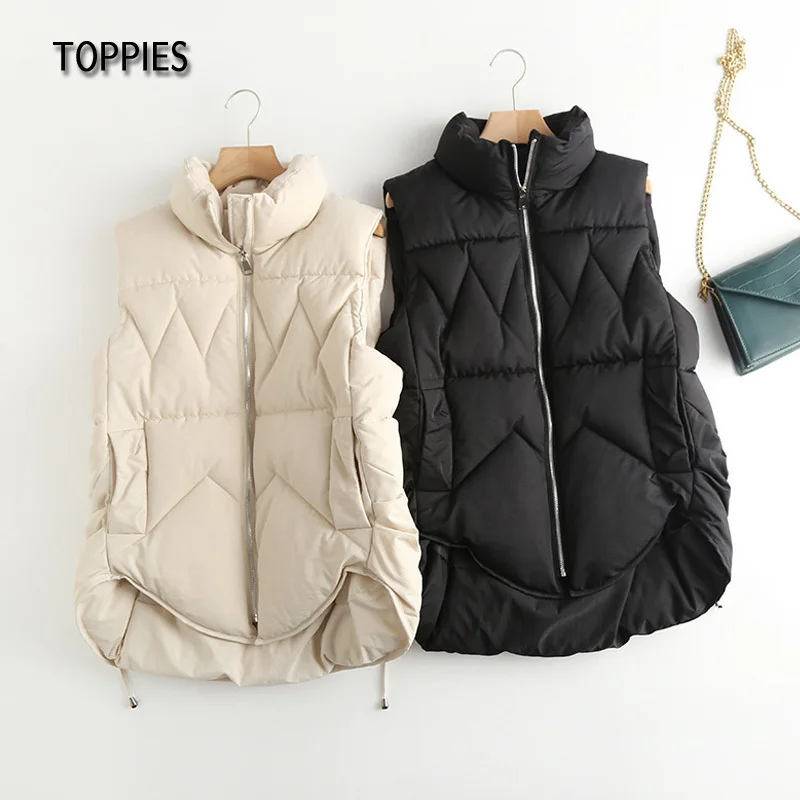 

Зимний жилет на молнии Toppies, плотный теплый жилет, Корейский жилет с подкладкой, Куртка С АСИММЕТРИЧНЫМ ПОДОЛОМ
