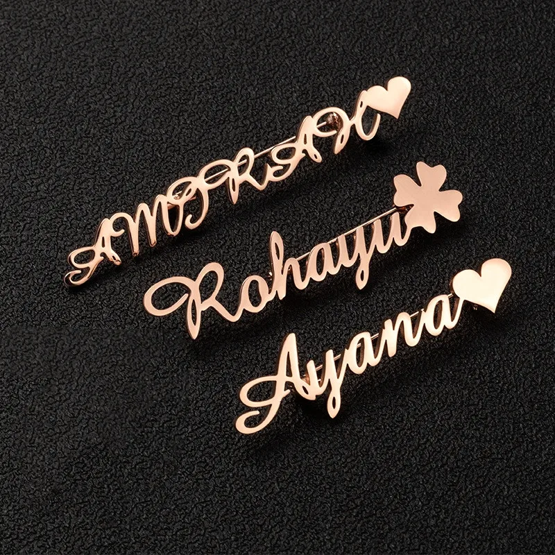 

Trend Personalized Customized Name Nameplate Lapel Pin Brooch Stainless Steel Customize Jewelry Gift Brooches for Men Women