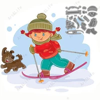 skiing girl dog metal carbon cutting dies stencils for scrapbooking craft album knife mold birthday card embossing stamp %d0%bf%d0%b0%d1%81%d1%85%d0%b0