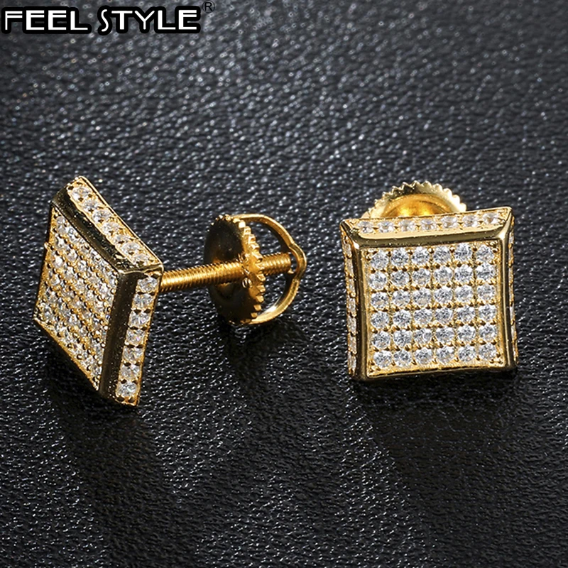 CZ Циркон квадрат Bling Iced Out микро полностью вымощенные Стразы Золотая Сережка