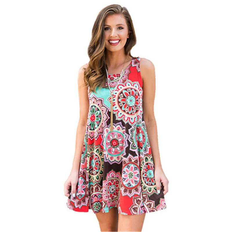 

3XL Large Size Women Clothing Mini Dresses Sleeveless Casual New Summer Dress Female Street Printed Loose O-Neck A-Line Dress