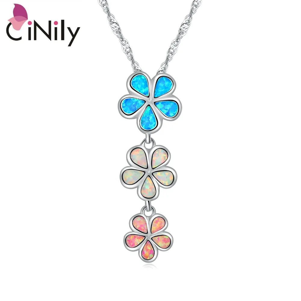 

CiNily Created Blue White Pink Fire Opal Silver Plated Wholesale Flower for Women Jewelry Gift Pendant Without the Chain OD3878