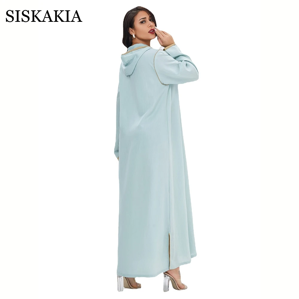 

Siskakia Hooded Muslim Abaya Dress for Women Ramadan Eid 2021 Dubai Elegant Ethnic Embroidery Long Sleeve Arabic Turkey Clothes