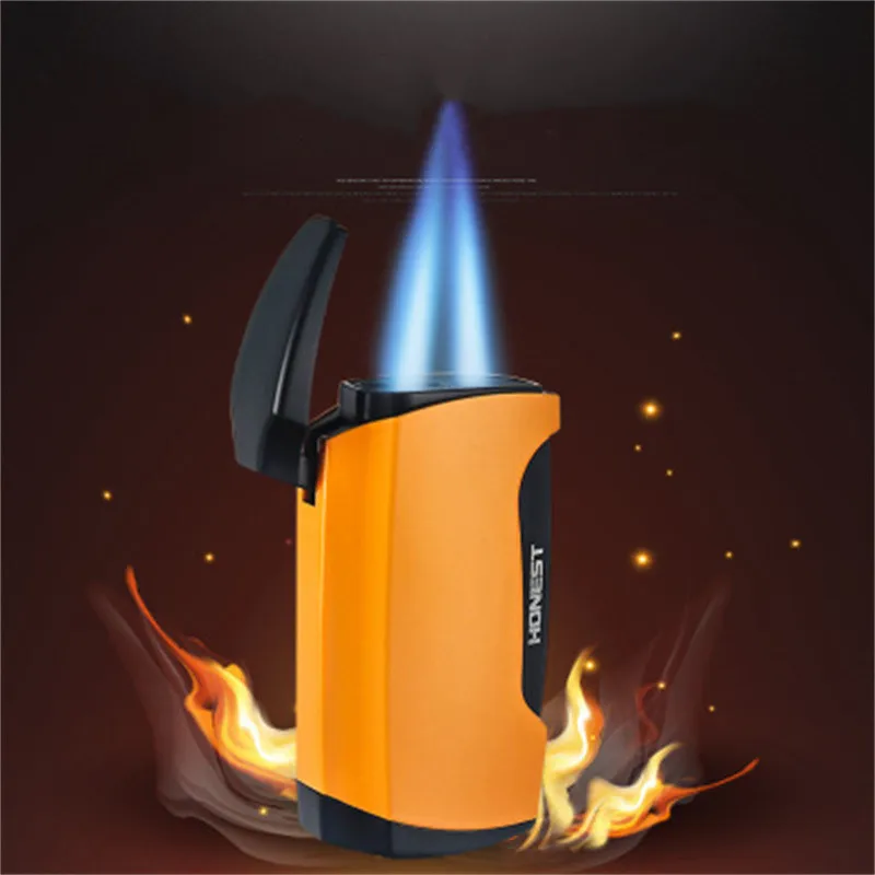 

HONEST Double Torch Lighter Metal Butane Turbojet Blue Flame Windproof Cigar Lighter Cigarette Accessories Men Gift