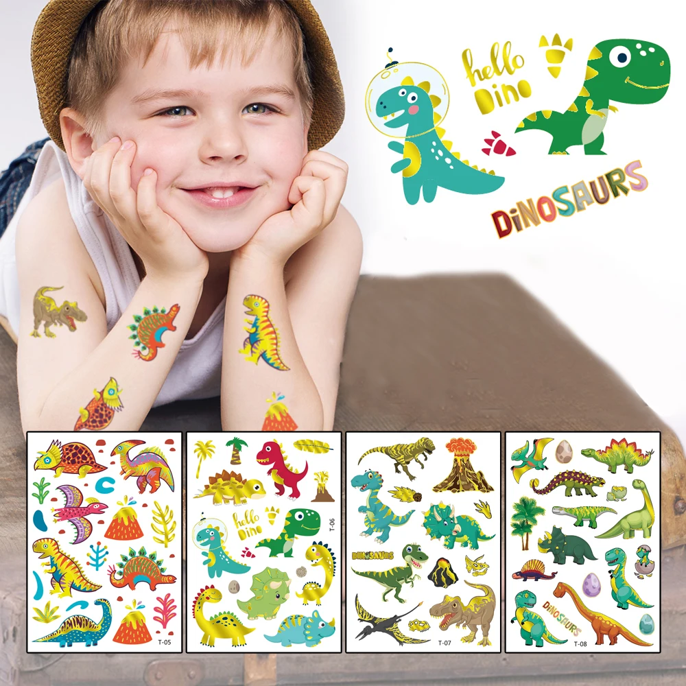 

Bronzing Dinosaur Series Children Temporary Tattoo Waterproof Kid Sticker Face Fake Tattoo Cartoon Color Body Art Sticker Set