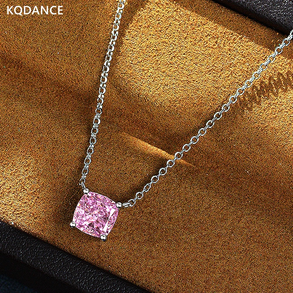 

KQDANCE 925 Sterling Silver with cushion cut Creat Aquamarine citrine pink moissanite Diamonds stones Necklaces