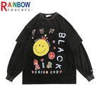 Футболка мужская Rainbowtouches с длинным рукавом, Свободный пуловер в стиле High Street с улыбающимся принтом, свитер с граффити и булавкой, превосходное качество