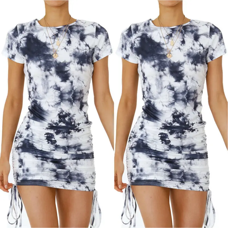 

Women's Short Sleeve Dress Ladies Round Neck Holiday Summer Beach Casual Dresses