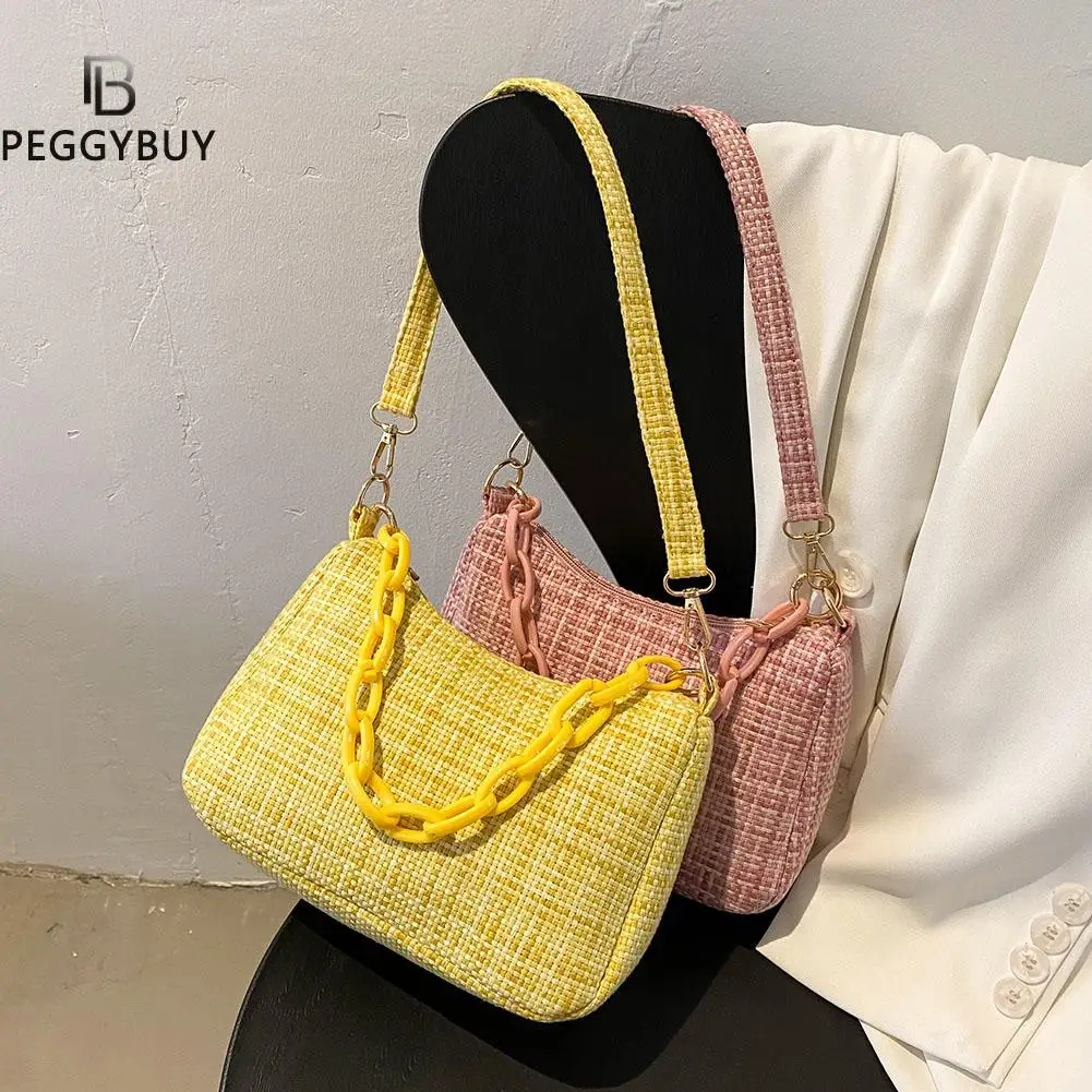 

Fashion Women Thick Chain Plaid Underarm Shoulder Hobos Bag Casual Ladies Small Handbags Purse