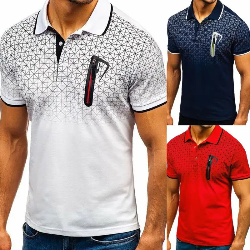 

Men's Summer Shirts Short Sleeve Casual T-Shirt Sports Zipper Tops Blouse