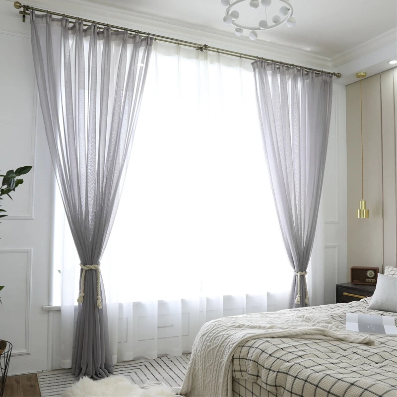 Европейский однотонный тюль занавески для гостиной спальни отвесные кухни
