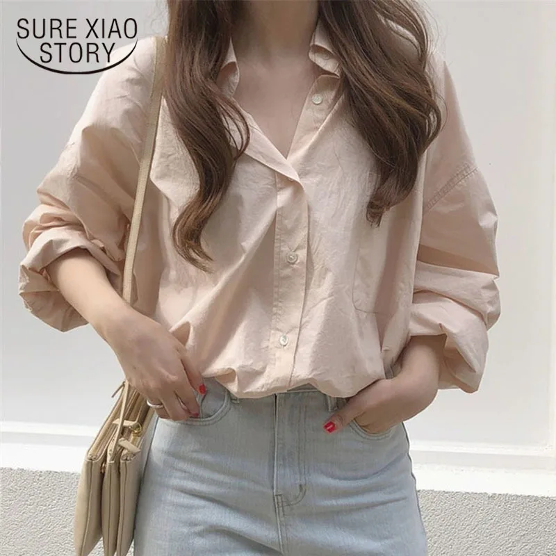 

Pink Streetwear Chic Fashion Office Lady Blouse Gentle New 2021 Elegance Women Basic All-Match Comfortable Solid Shirts 11361