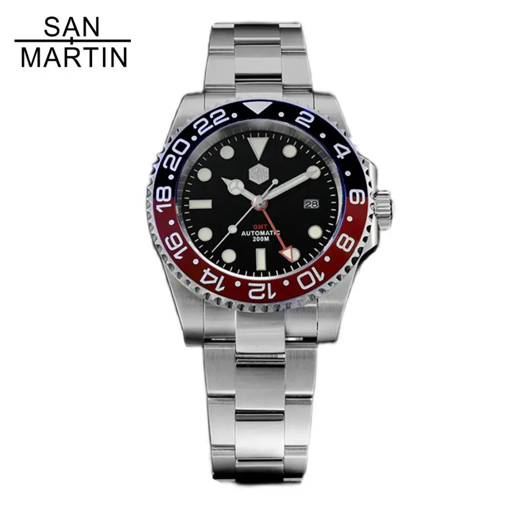 Сан обувь Martin Новинка Нержавеющая сталь GMT погружения Для мужчин часы в стиле