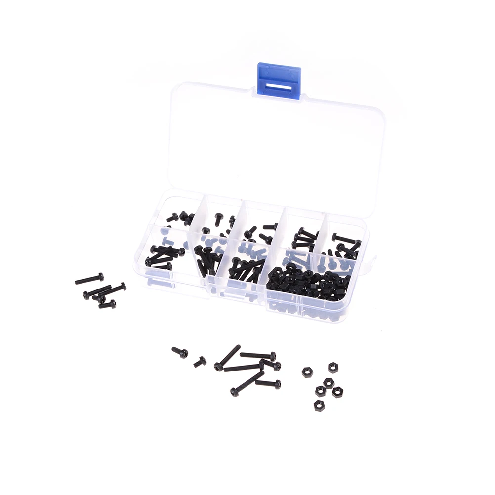 Винты/гайки черного цвета M3 нейлоновые черные шестигранные 8 размеров набор в