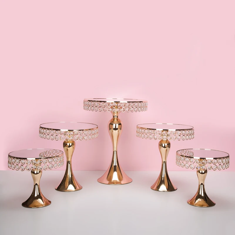 

3-5pcs/ Set Gold & Silver Cake Stand Set Cmirror Face Fondant Cupcake Sweet Table Candy Bar Table Decorating