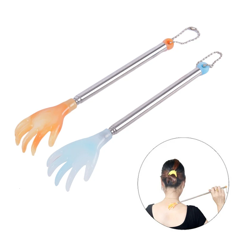 

2pcs Stainless Steel Adjustable Back Scratcher Massage Telescopic Anti Itch Claw Massager Back Massage Tickle Stick For Elders