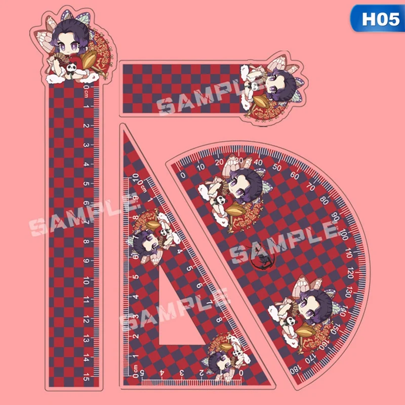 

Anime Demon Slayer: Kimetsu no Yaiba Ruler Set Straight Triangle Rulers Acrylic Bookmarker Protractor Student Stationery Set