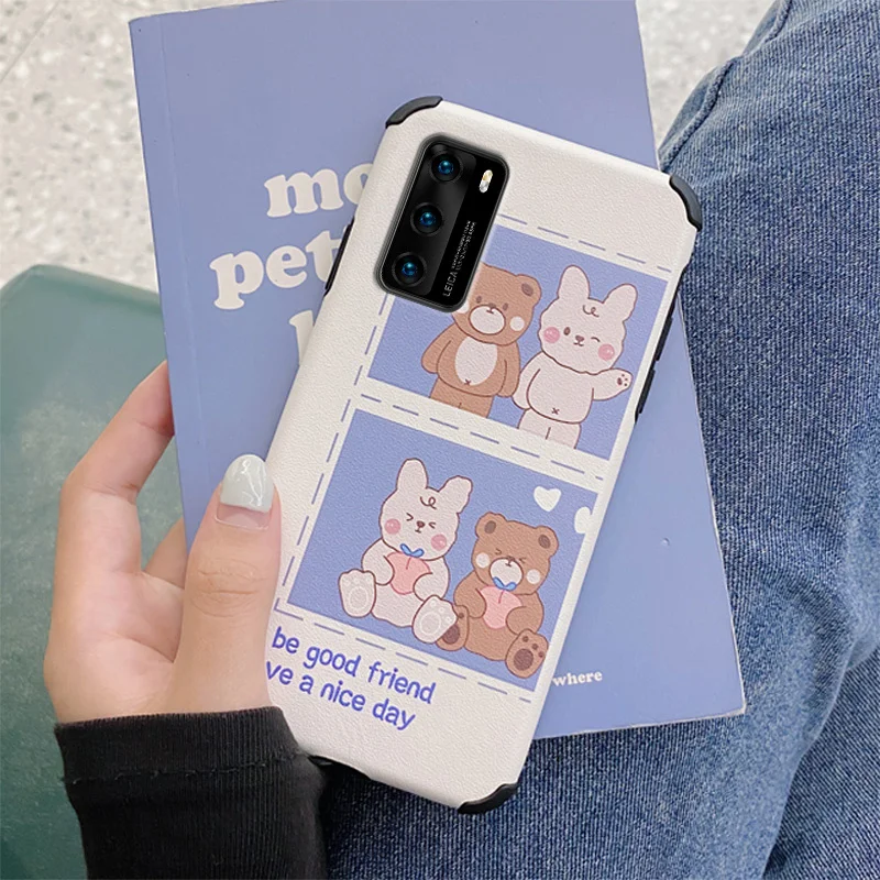 

Little Bear And Bunny Phone Case For Huawei P40 P30 P20 Pro Lite Mate 40 30 20 Pro lite 20X Y9S Y8P Y7a P Smart 2021 Cover