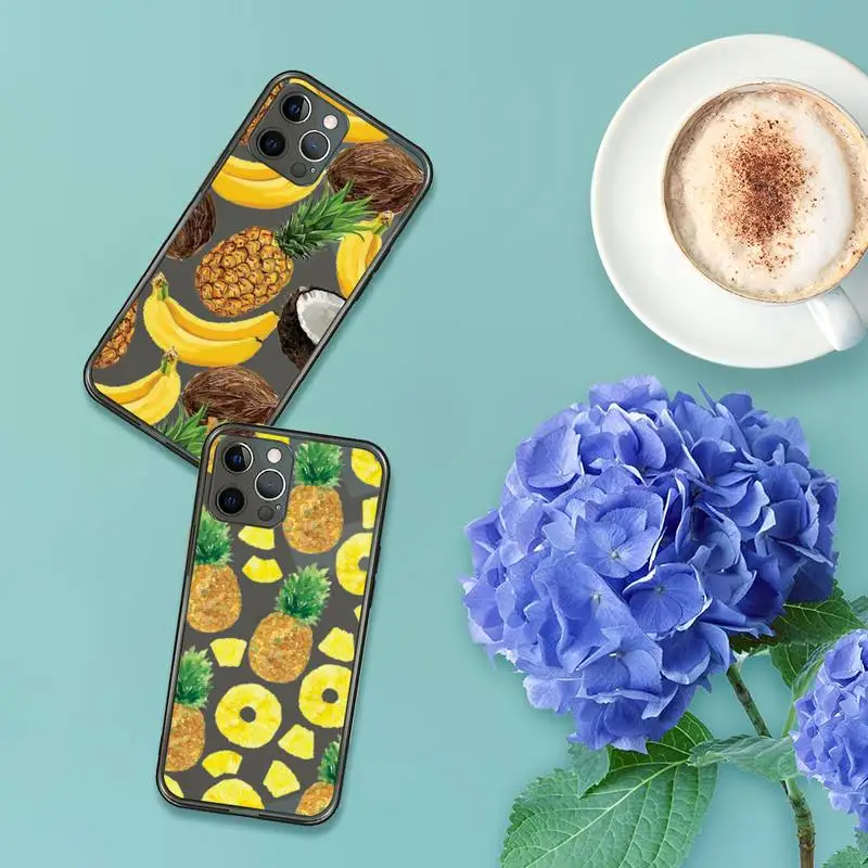 

Fashion Cute Cartoon Fruit Lemon Pineapple Phone Case For iPhone 12 11 8 7 se 2020 pro X XS XR MAX Plus Black Transparent Cover