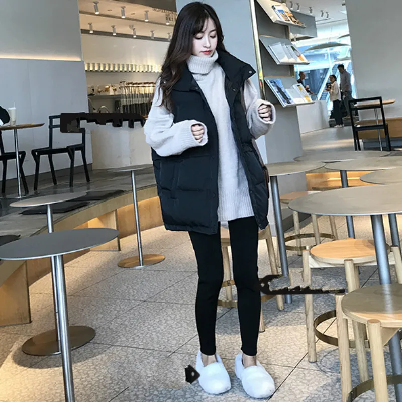 Жилет женский однотонный с хлопковой подкладкой однобортный свободный пуховик