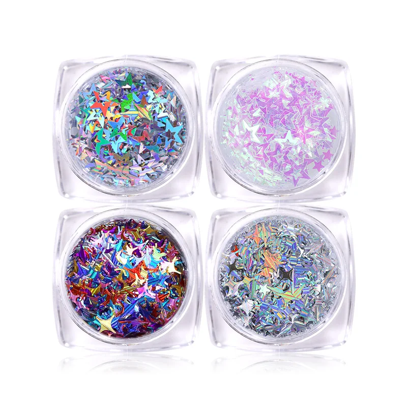 4 Colors Born pretty, голографическая Звезда блестки AB красочные 3D украшения для дизайна ногтей Серебряный инструмент для дизайна ногтей DIY дизайн - Цвет: 4 Colors