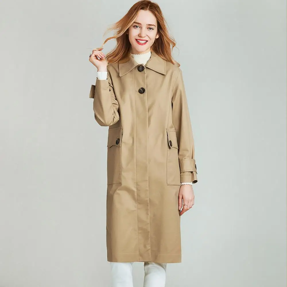 

HAVVA Spring and Autumn New Women’s Wild Single-Breasted Midi Straight Windbreaker Female Solid Color Trench Coat F4200