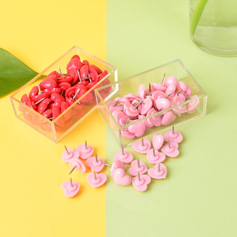 

50 Pcs/set Heart-shaped Pushpin Pink Red Push Pins Creative Romantic Cute Thumbtack Office School Accessories Supplies