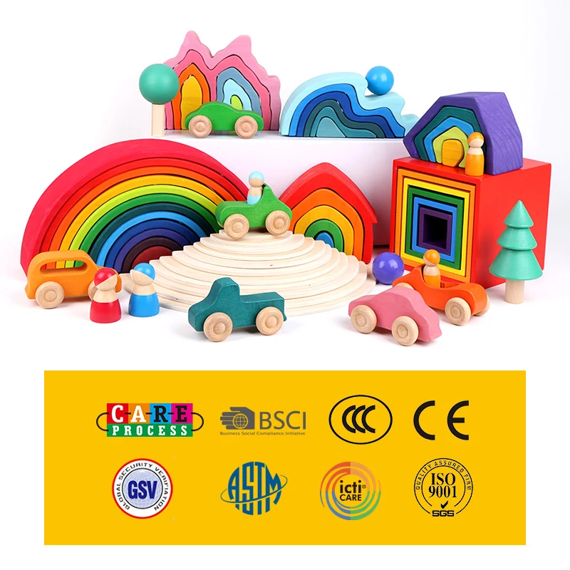 Baby Toys Wooden Block Rainbow Kids Creative building Blocks Stacker Early Learning Montessori Educational Toy Children|Блочные