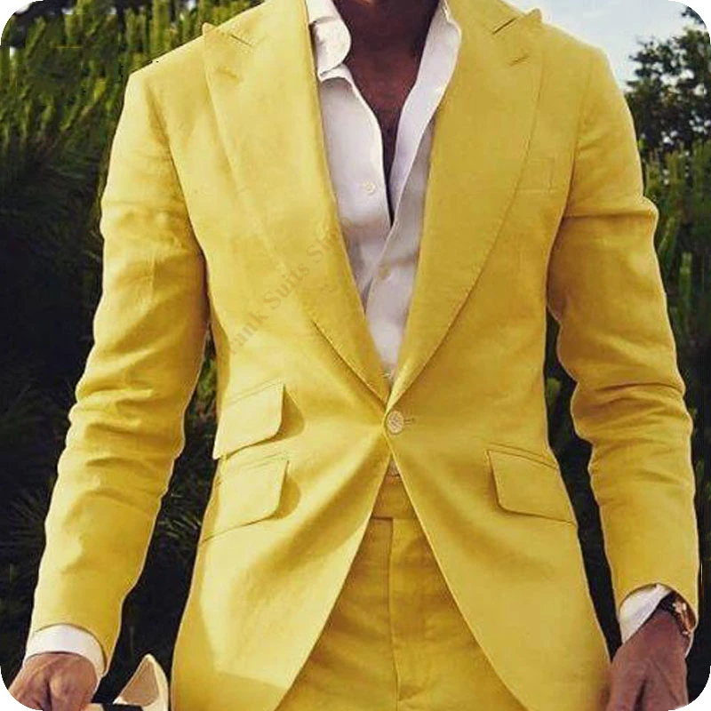 

Latest Coat Pant Designs 2020 Yellow Wedding Groom Men Suit One Button Slim Fit Suits Prom Tuxedo Dress Wedding Groomsman Suit