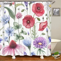 3d painted flowers pink flower printing bathroom shower curtain polyester waterproof curtains home decoration curtains with hook