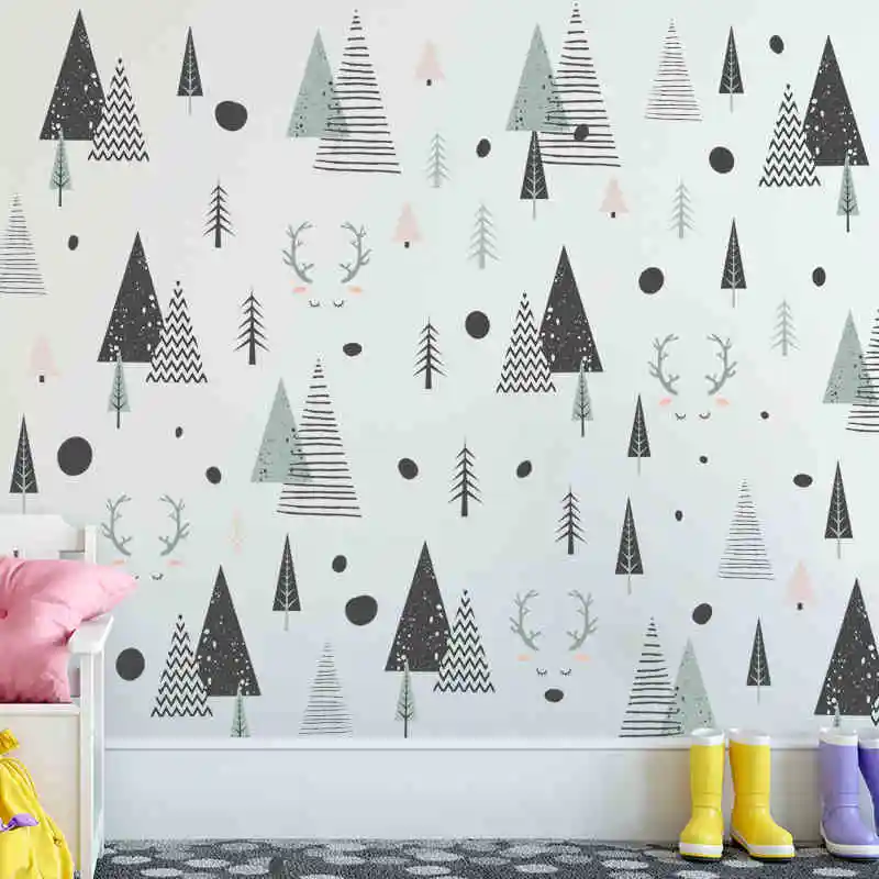 Скандинавский стиль треугольные елочные олени Diy настенные наклейки дерево