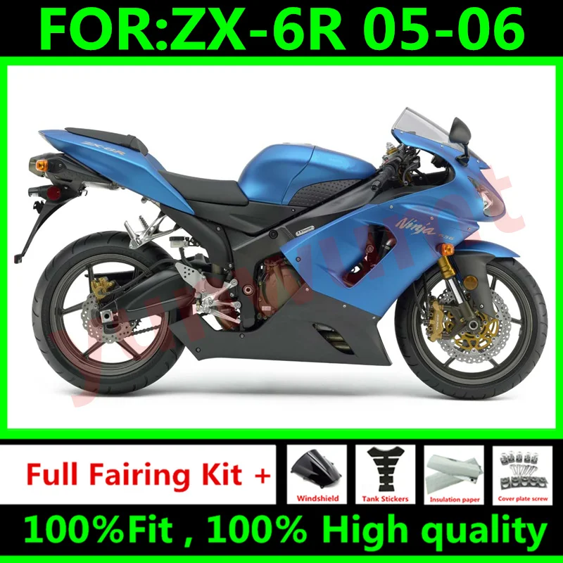 Новый комплект обтекателей для мотоцикла из АБС-пластика, подходит для Kawasaki Ninja ZX-6R ZX6R 636 2005 2006 05 06, набор обтекателей синего цвета.