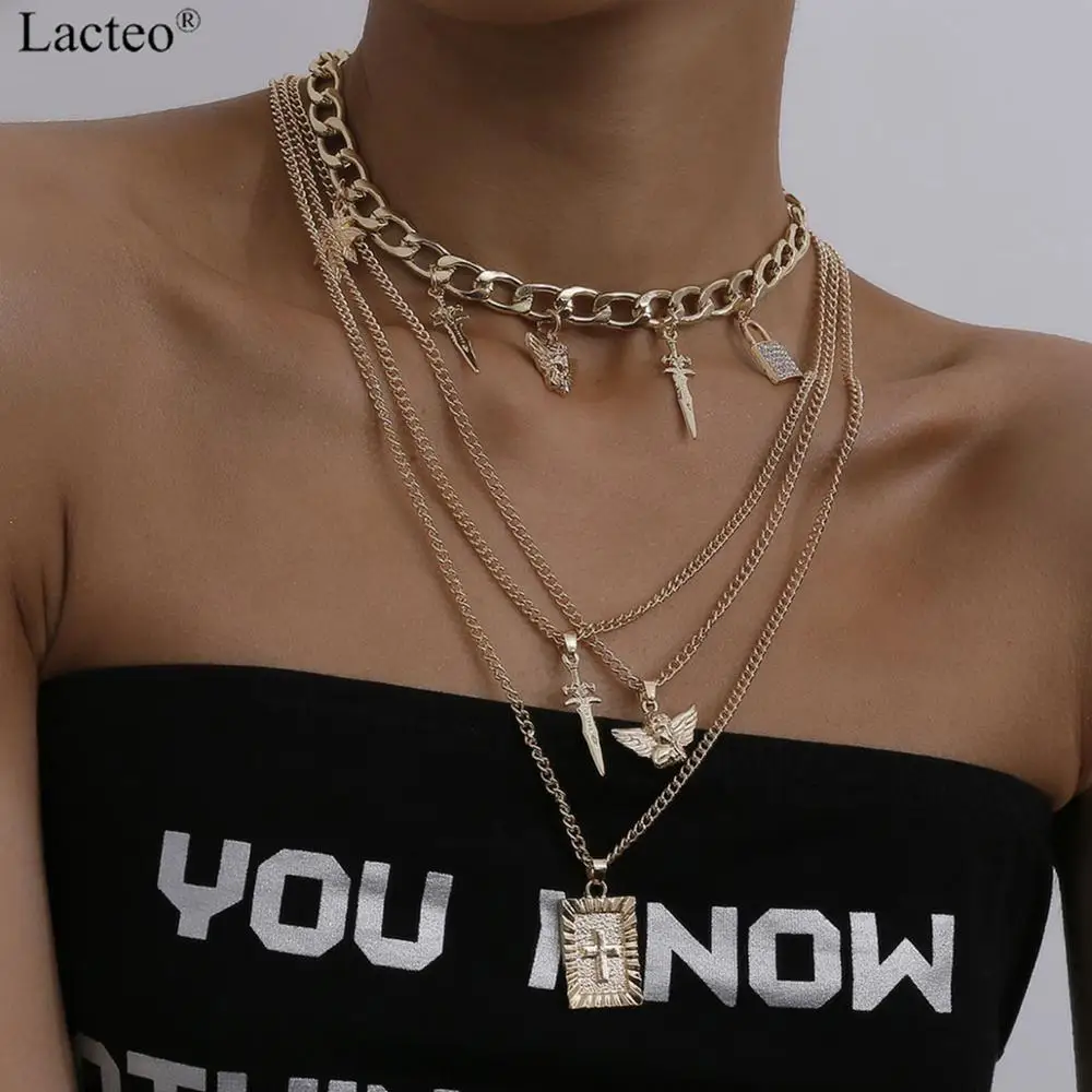 Многослойное ожерелье-цепочка с подвеской в виде ангела | Украшения и аксессуары