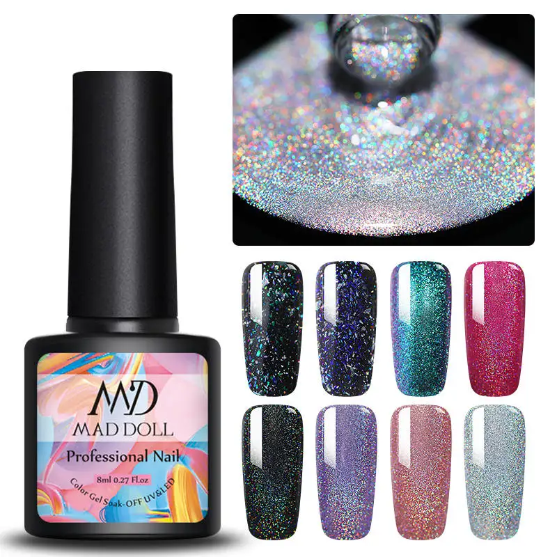 MAD DOLL УФ гель для ногтей серия розово золотого цвета блестящий с блестками