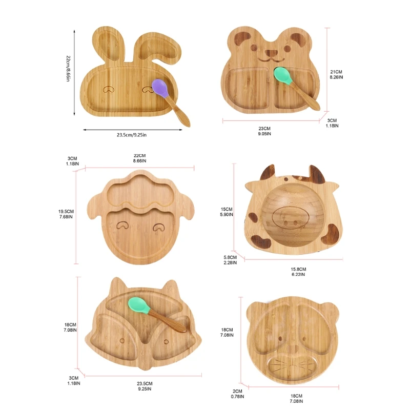 

Набор ложек для младенцев, разделенная обеденная тарелка с мультяшными животными, для обучения кормлению