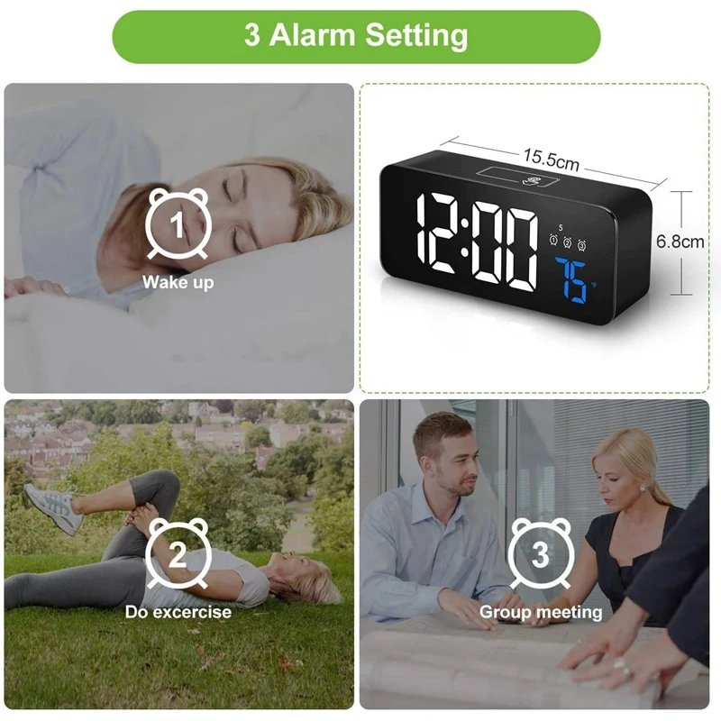 

Digital Alarm Clock, Alarm Clocks with Snooze, Temperature, 3 Brightness and Adjustable Alarm Volume, Portable Clock