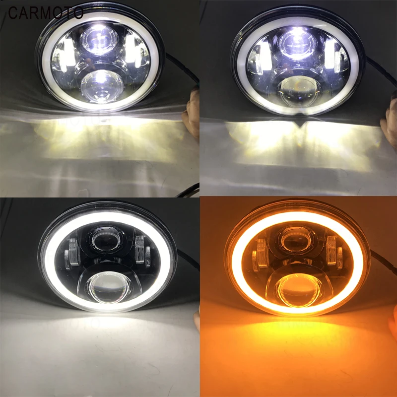 1pcs 7 Inch DOT SAE E9 Motorcycle Headlamp with angle eye Led Headlight 7inch housing bucket trim ring for Touring Electra Glide