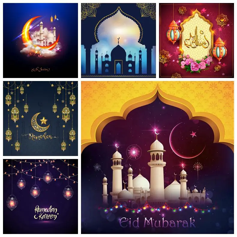 Laeacco Eid Mubarak Рамадан кареем Фотофон фотографии фоны мечеть крестивые блестки для